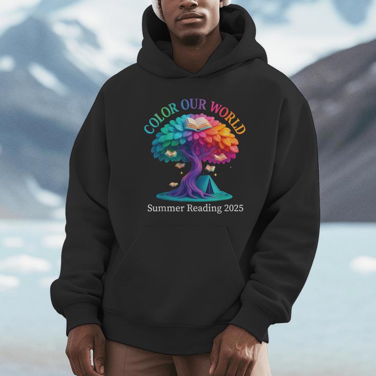Color Our World Summer Reading 2025 Tree Book Lover Camping Unisex Hoodie