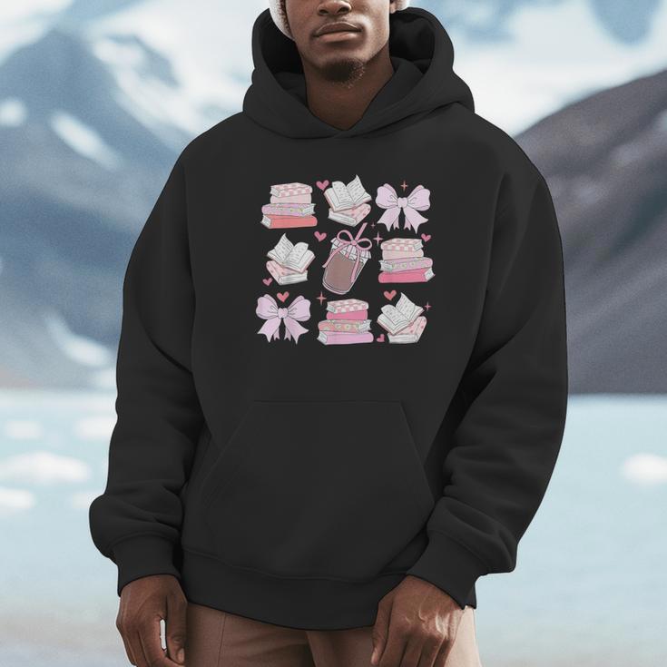 Coquette Bow Book Coffee Valentines Bookish Library Teacher Unisex Hoodie