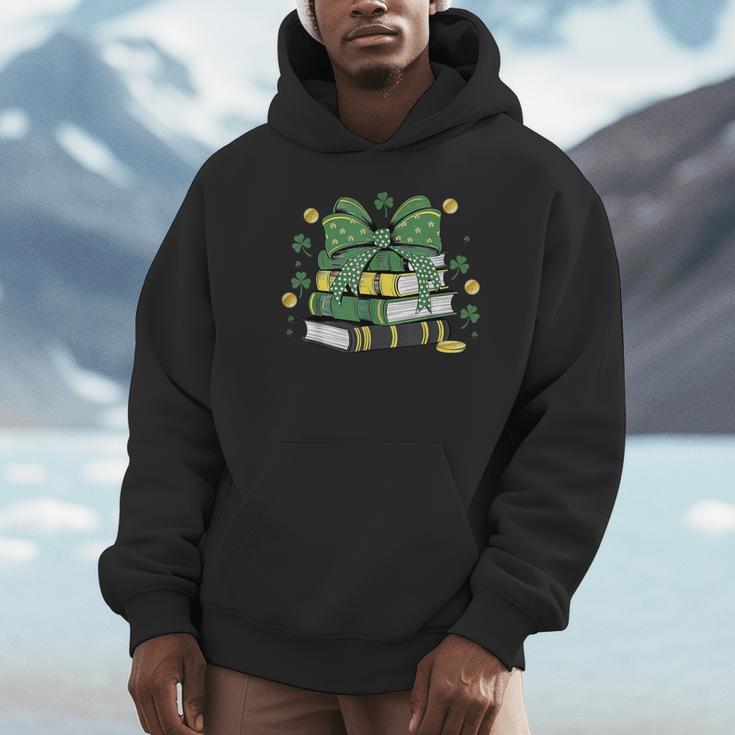 Coquette Bow Books St Patrick's Shamrock Bookworm Librarian Unisex Hoodie