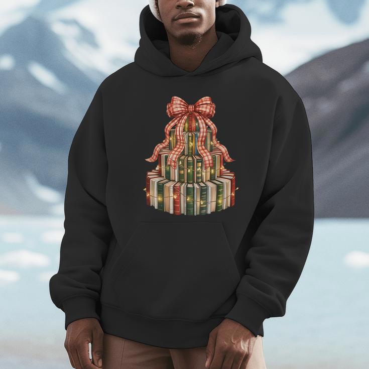Coquette Christmas Book Tree Xmas Lights Librarian Teacher Unisex Hoodie