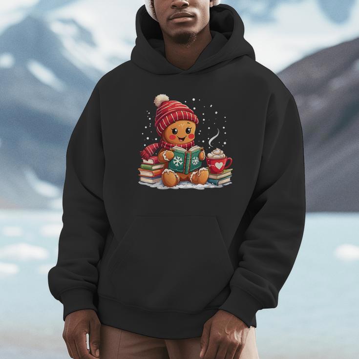 Cozy Gingerbread Christmas Reading Book Xmas Snowflakes Fall Unisex Hoodie