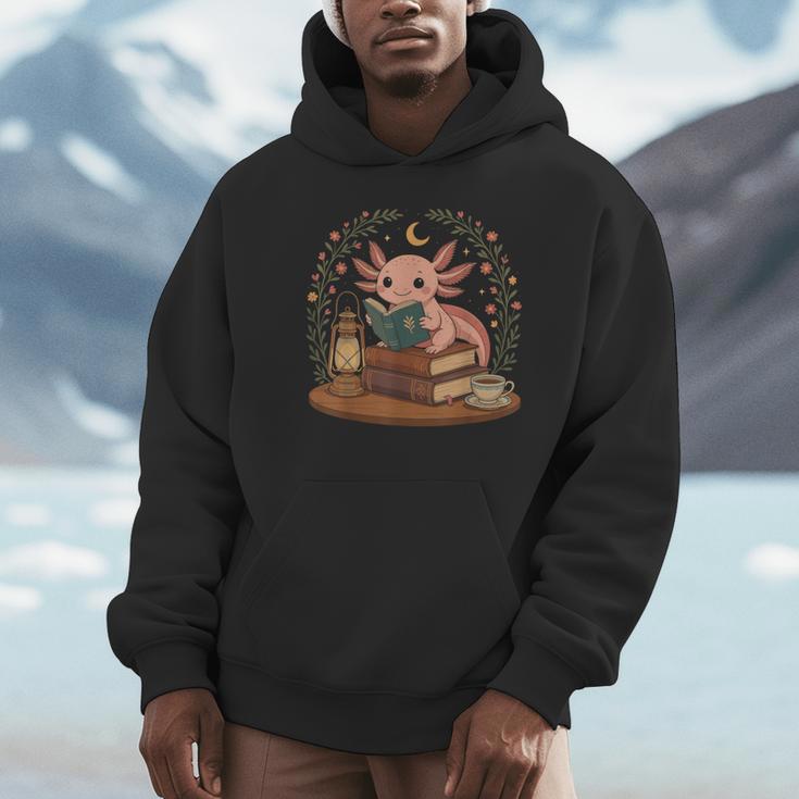 Cute Axolotl Reading Books Cozy Bookworm Unisex Hoodie