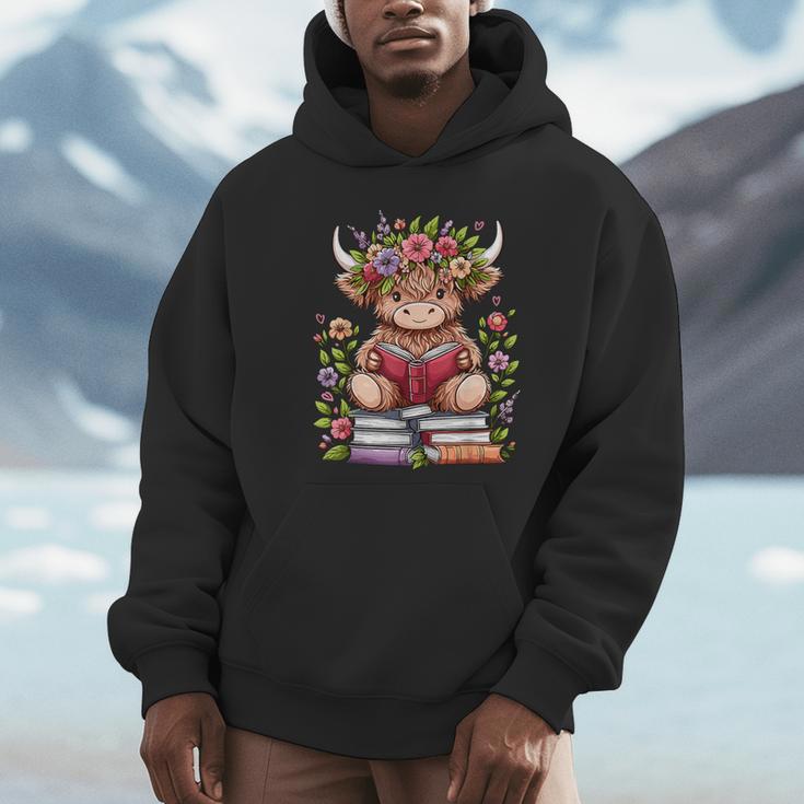 Cute Baby Highland Cow With Reading Book Bookworm Unisex Hoodie Cute Baby Highland Cow With Reading Book Bookworm Unisex Hoodie