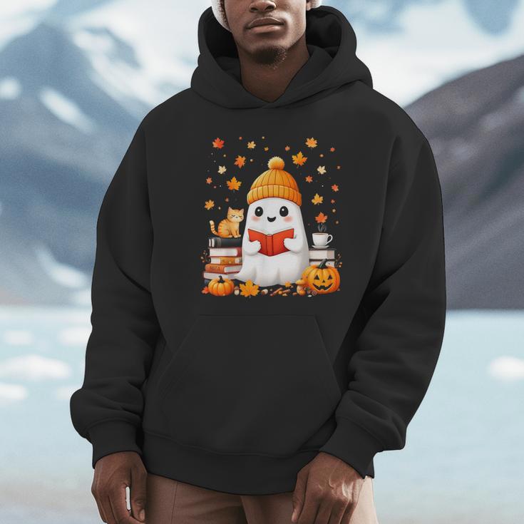 Cute Beanie Ghost Bookworm Cozy Book Reading Halloween Unisex Hoodie