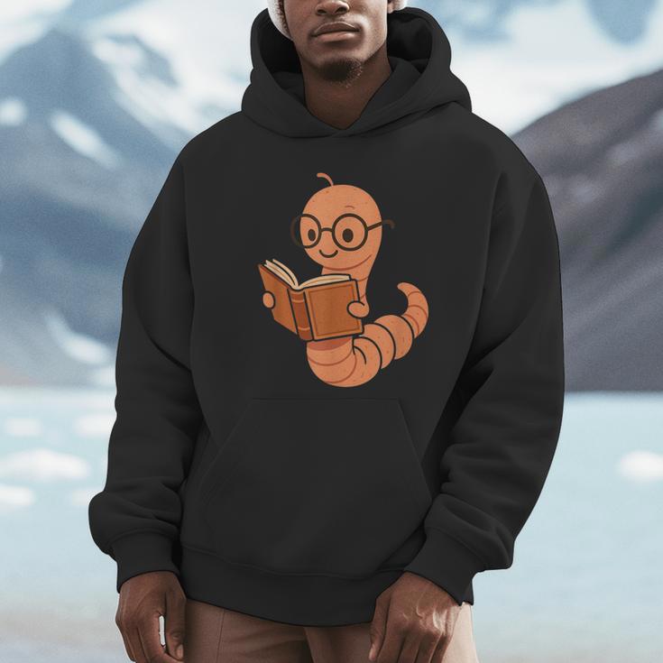 Cute Bookworm Worm Reading Book Glasses Nerdy Unisex Hoodie