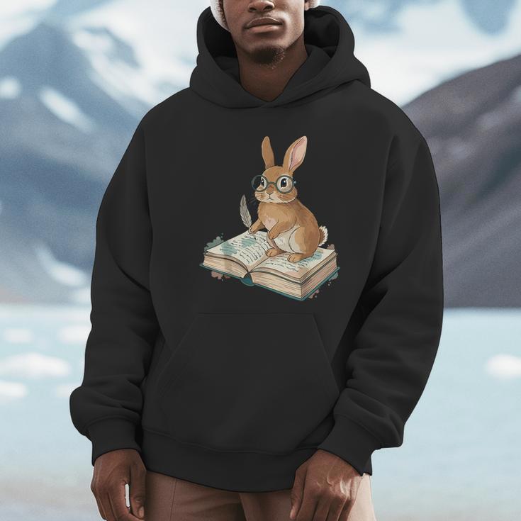 Cute Bunny Reading Book Glasses Bookworm Unisex Hoodie