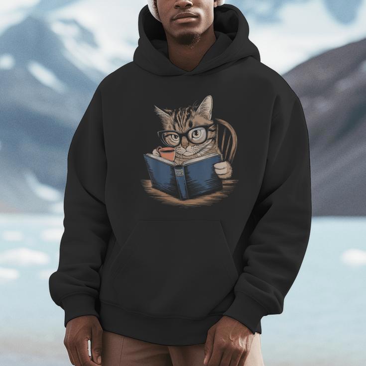 Cute Cat Reading Books With Tea Unisex Hoodie