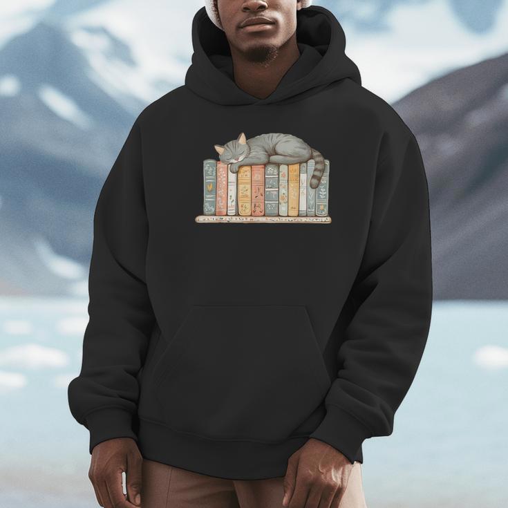 Cute Cat Sleeping On Books Unisex Hoodie Cute Cat Sleeping On Books Unisex Hoodie