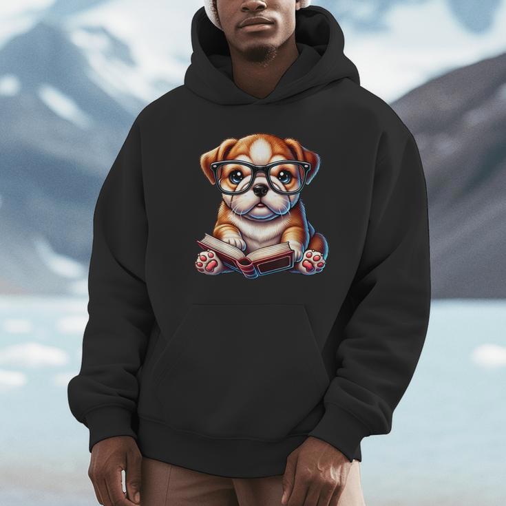 Cute Dog Puppy English Bulldog Reading Book Unisex Hoodie