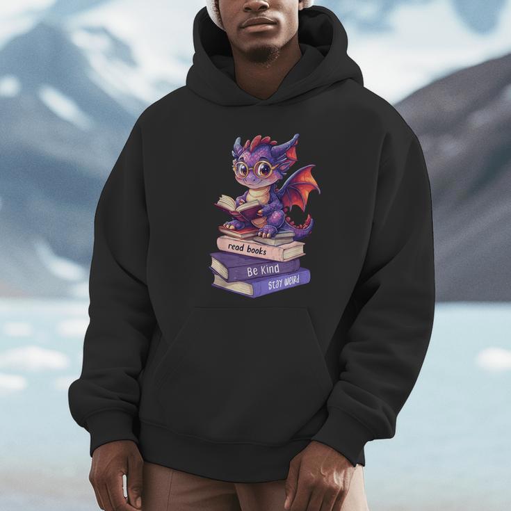 Cute Dragon Read Books Be Kind Stay Weird Book Lover Unisex Hoodie