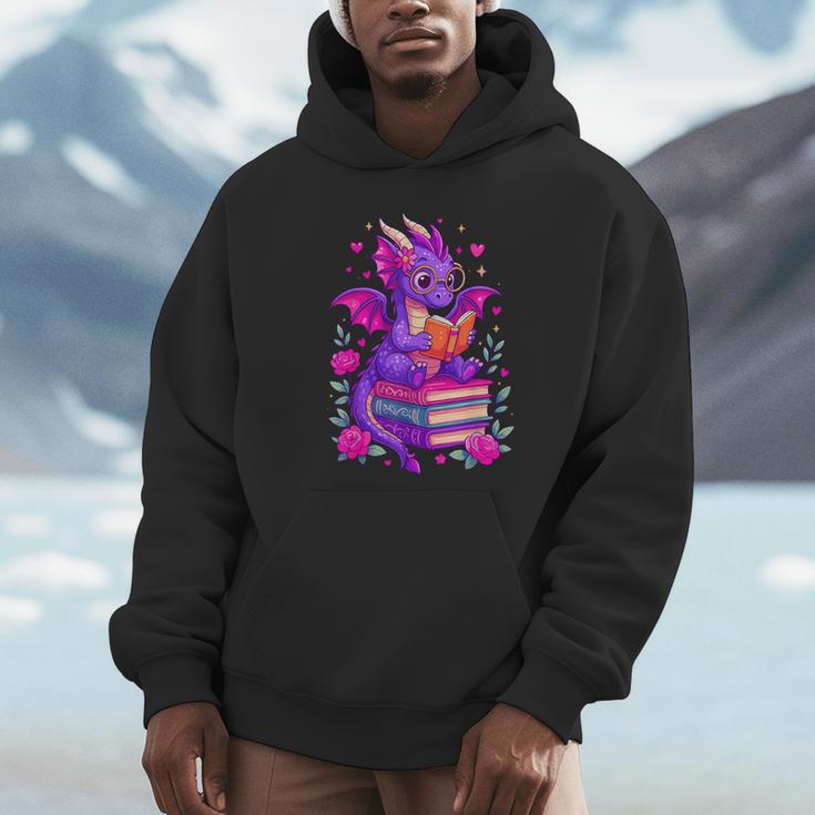 Cute Dragon Reading Books Bookworm Unisex Hoodie Cute Dragon Reading Books Bookworm Unisex Hoodie