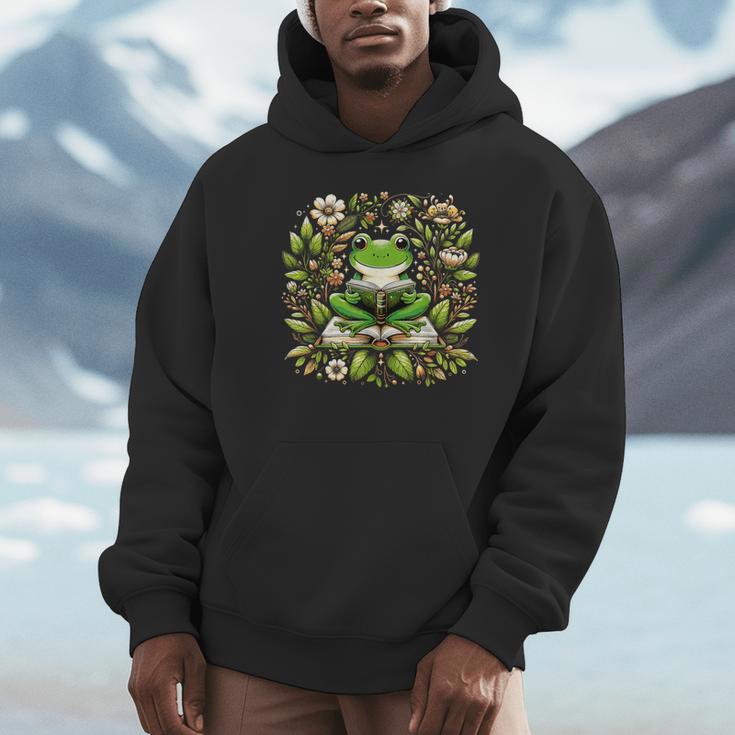 Cute Floral Frog Book Reading Unisex Hoodie Cute Floral Frog Book Reading Unisex Hoodie