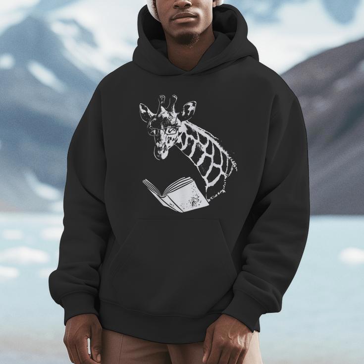 Cute Giraffe Wear Glasses Reading Book Librarian Bookworm Unisex Hoodie