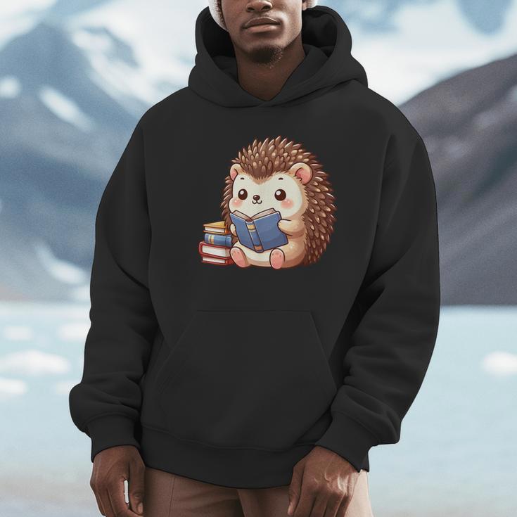 Cute Hedgehog Book Lover Readers Animal Reading Unisex Hoodie