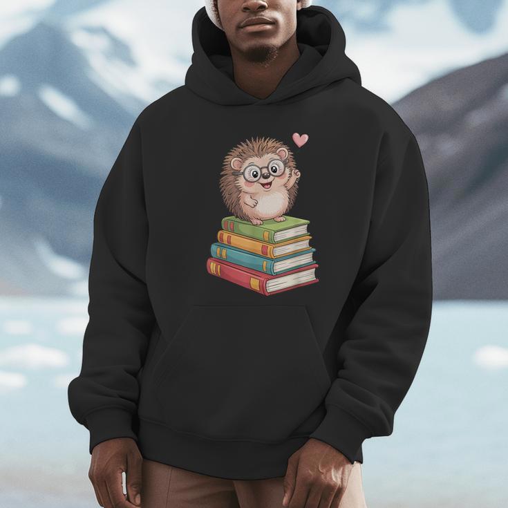 Cute Hedgehog Reading Books Animal Lover Reader Bookworm Unisex Hoodie