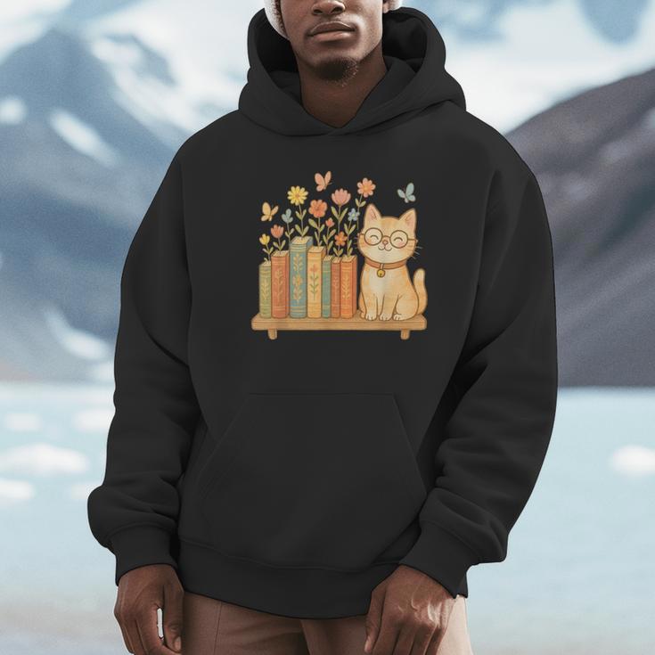 Cute Kawaii Cat Books Flowers Unisex Hoodie