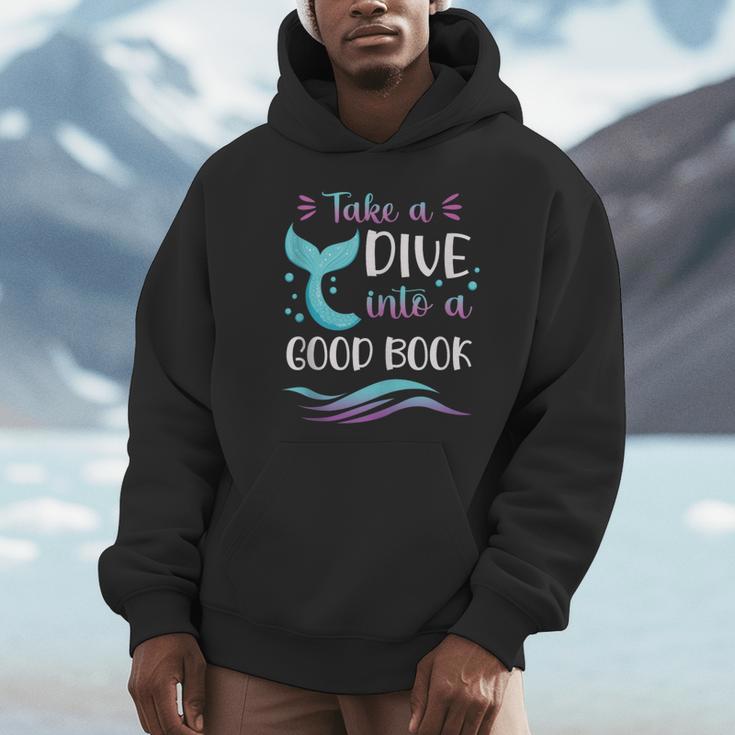 Cute Mermaid Librarian Teacher Dive Into A Good Book Reading Unisex Hoodie
