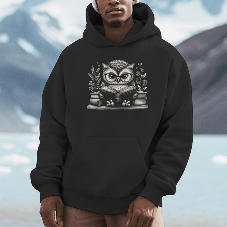 Cute Owl Reading Book Graphic Art Unisex Hoodie