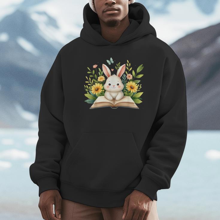 Cute Rabbit And Book Women Girls Reading Book Rabbit Lover Unisex Hoodie