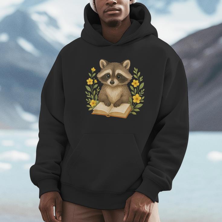 Cute Raccoon Reading Book Flowers Floral Unisex Hoodie