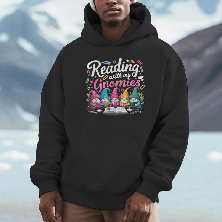 Cute Reading With My Gnomies Gnome Book Bookworm Lover Unisex Hoodie