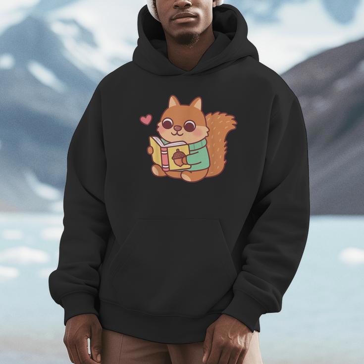 Cute Squirrel Reading A Book Lovers Anime Kawaii Women Kids Unisex Hoodie