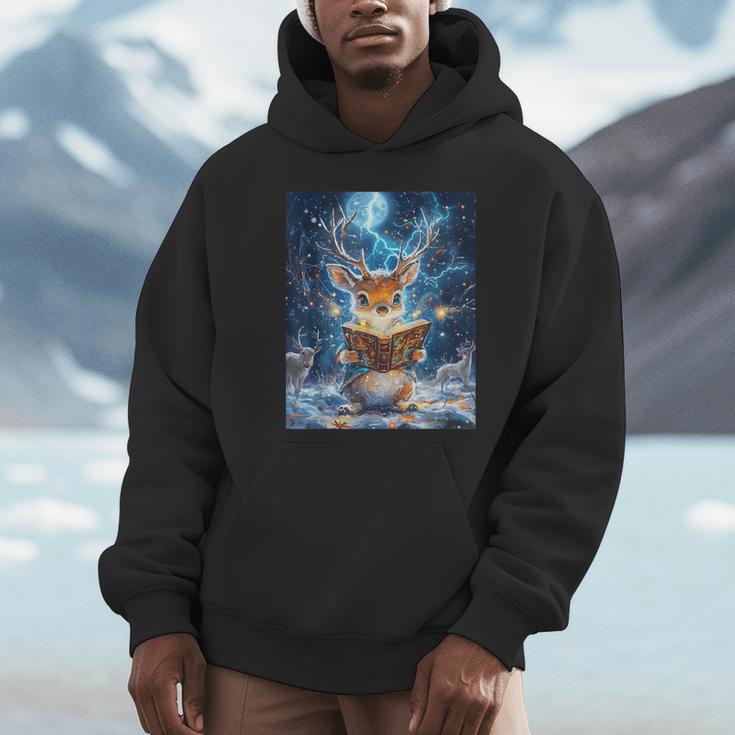 Deer Reads Book Women Girls Reindeer Unisex Hoodie