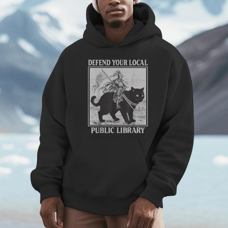 Defend Your Local Library Knight Cat Rider Book Lover Unisex Hoodie Defend Your Local Library Knight Cat Rider Book Lover Unisex Hoodie