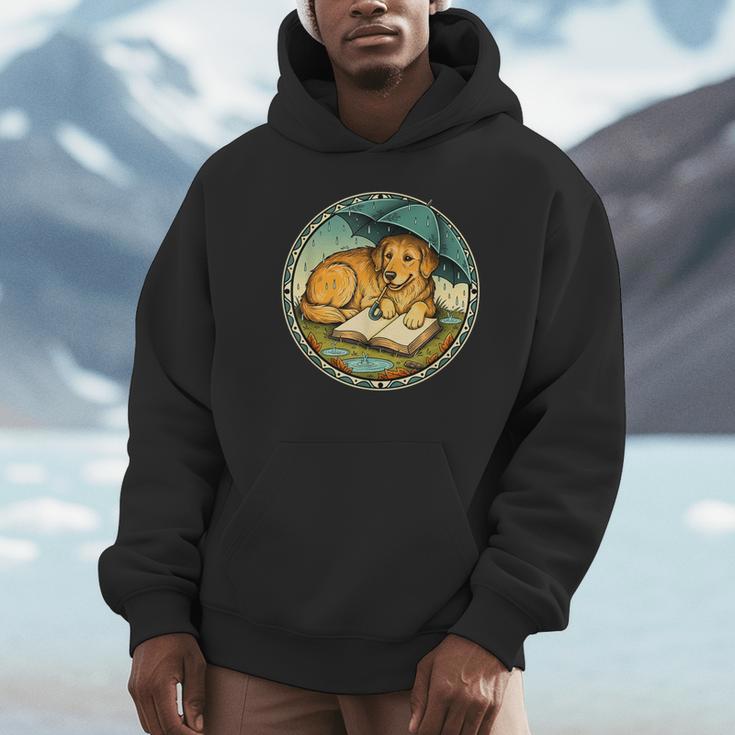 Dog Reading Book Rain Cozy Umbrella Cute Art Men Unisex Hoodie Dog Reading Book Rain Cozy Umbrella Cute Art Men Unisex Hoodie