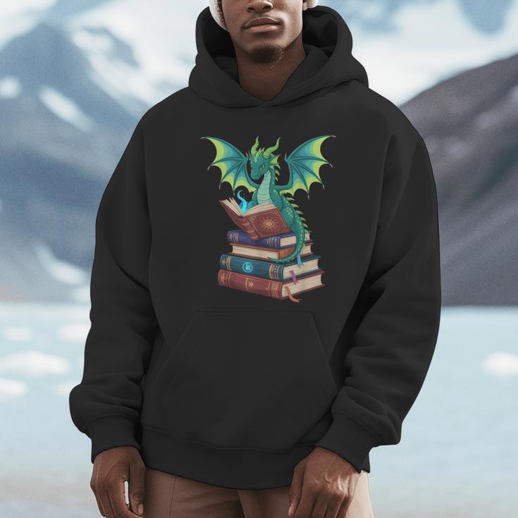 Dragon Reading Books Fantasy Lovers Mythical Creatures Unisex Hoodie