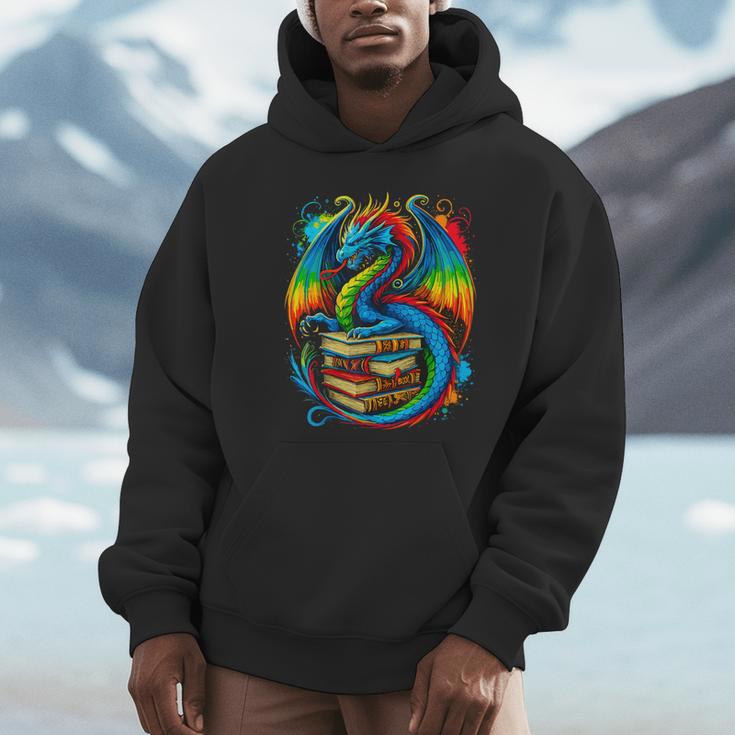 Dragon Reading Colorful Fantasy Book Lover Unisex Hoodie