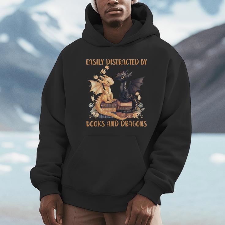 Easily Distracted By Books & Dragons Librarian Book Lover Unisex Hoodie