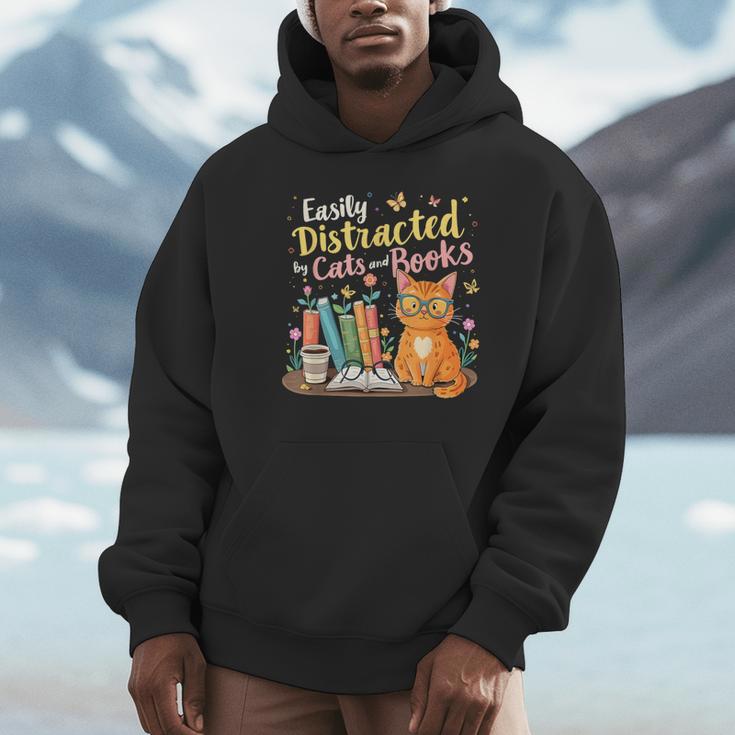 Easily Distracted By Cats And Books Book & Cat Lover Unisex Hoodie
