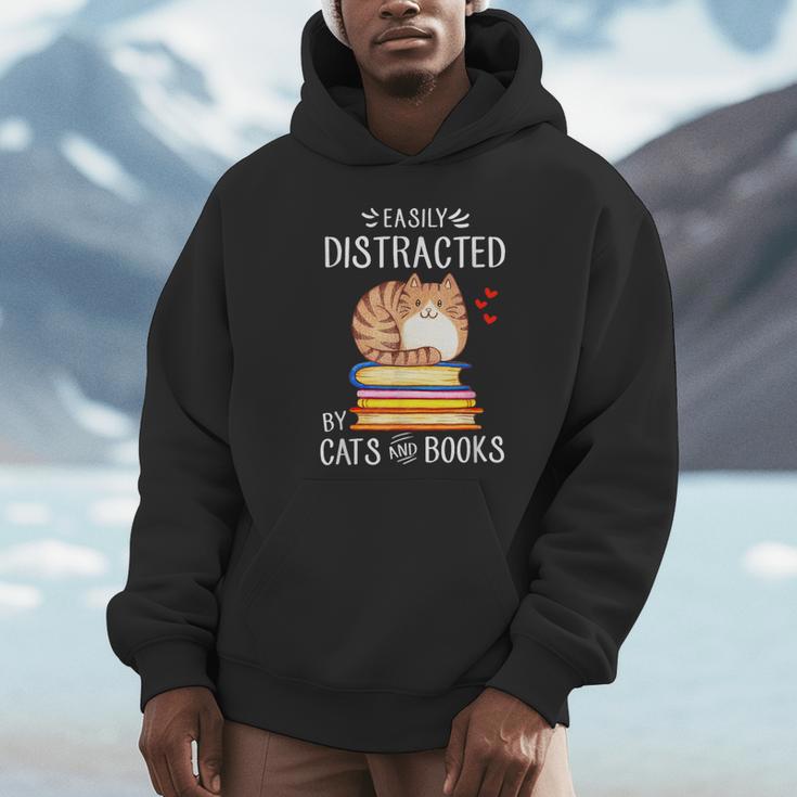 Easily Distracted By Cats And Books Reading Lover Bookish Unisex Hoodie Easily Distracted By Cats And Books Reading Lover Bookish Unisex Hoodie