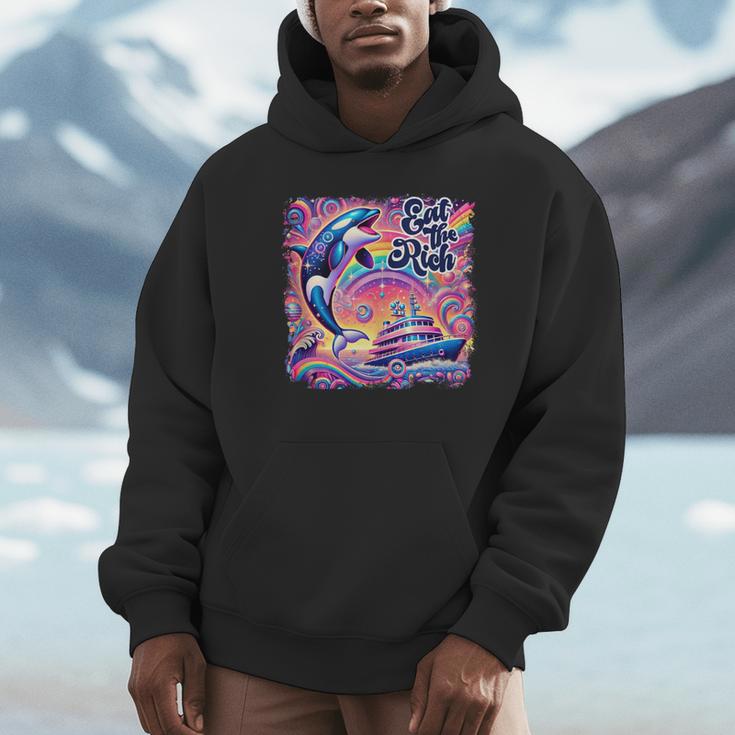 EAT THE RICH 90S NOSTALGIA WHALE ORCA YAHCT RETRO Unisex Hoodie