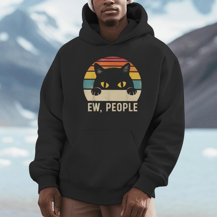 Ew People Retro Cat Vintage Anti-Social Introvert Unisex Hoodie