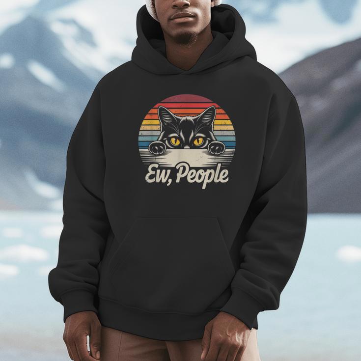 Ew People Retro Cat Vintage Anti Social Introvert Unisex Hoodie