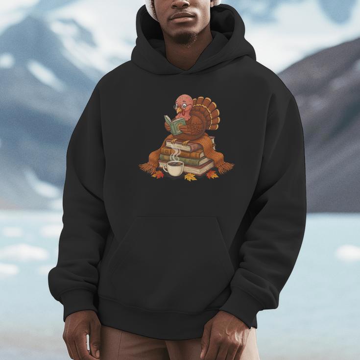 Fall Book Vintage Turkey Thanksgiving Reading Book Lovers Unisex Hoodie