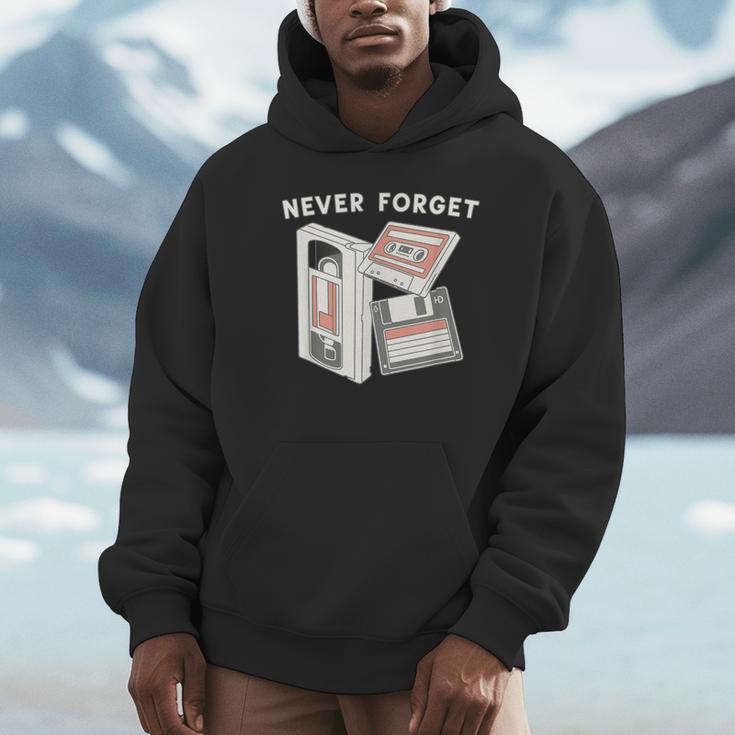 Never Forget VHS Tape Cassette Floppy Disk Nostalgia 80s 90s Unisex Hoodie