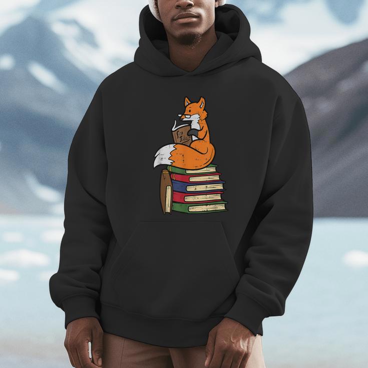 Fox Books Read Reading Librarian America Men Women Kids Unisex Hoodie