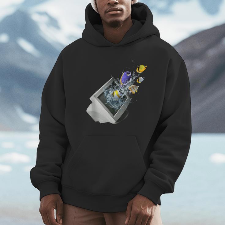 Frutiger Aero Aesthetic Tech Computer Aquarium Fishes Unisex Hoodie