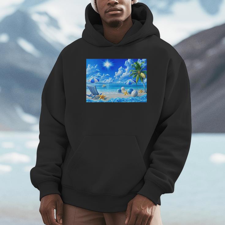 Frutiger Aero Beach Y2k Aesthetic Palm Tree Sand Ocean Unisex Hoodie