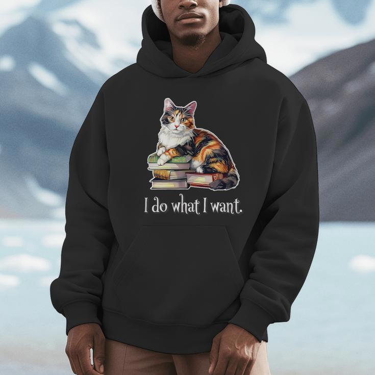 Girls Books I Do What I Want Calico Cat Lover Unisex Hoodie