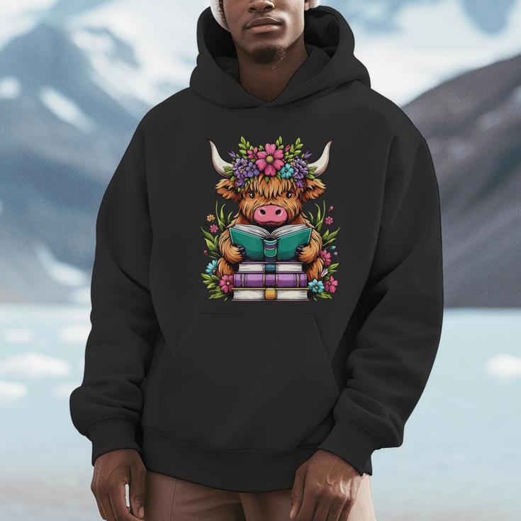 Highland Cow Book Floral Bookworm Unisex Hoodie
