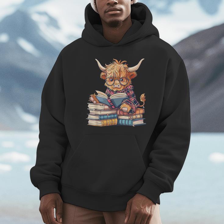 Highland Cow Reading Book Librarian Library Unisex Hoodie