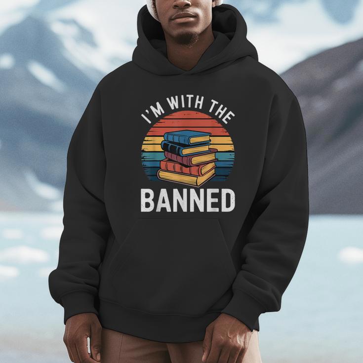 I'm With The Banned Stack Of Books Vintage Sunset Retro Unisex Hoodie I'm With The Banned Stack Of Books Vintage Sunset Retro Unisex Hoodie