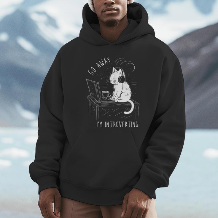 Introvert Cat With Coffee On Computer Antisocial Emo Goth Unisex Hoodie
