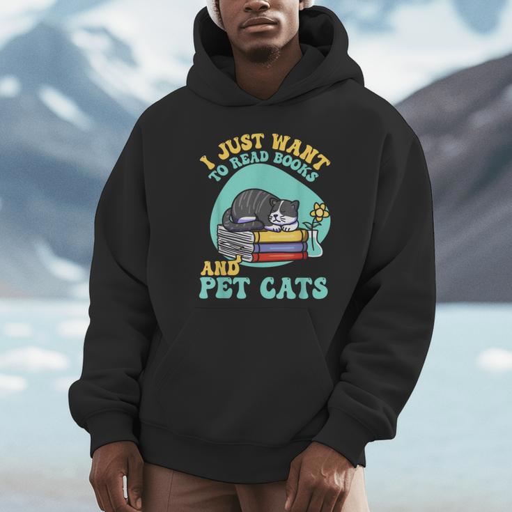 I Just Want To Read Books And Pet Cats Cat Book Lovers Unisex Hoodie