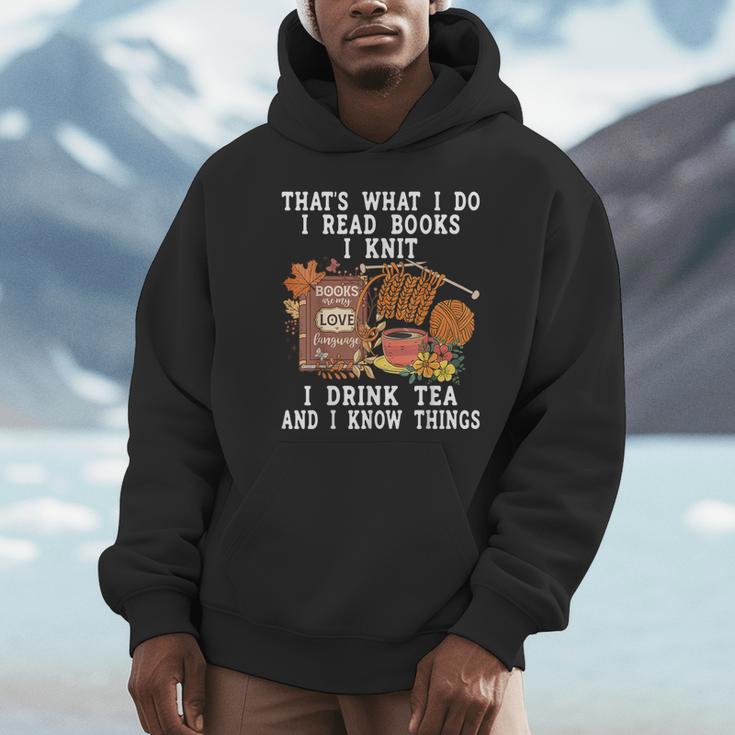 Knitting Reading Books Drinking Tea Knitter Knit Unisex Hoodie