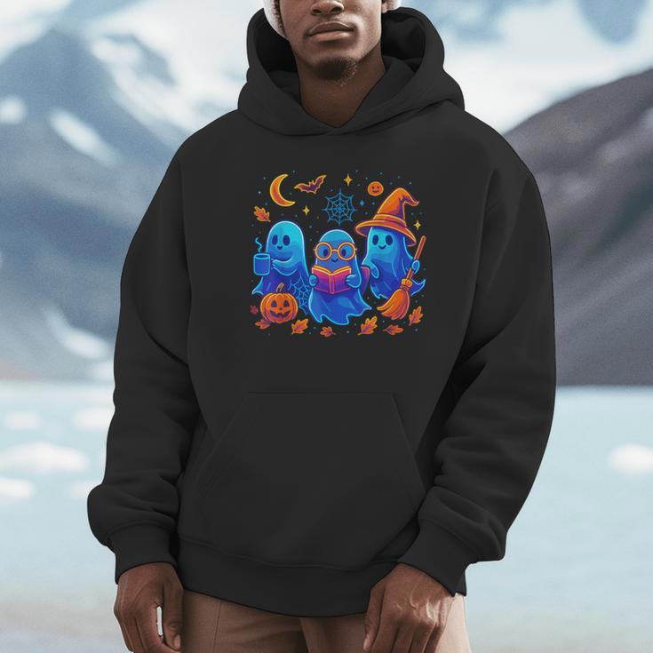 Little Ghost Coffee Tee Spooky Season Ghost Reading Book Unisex Hoodie
